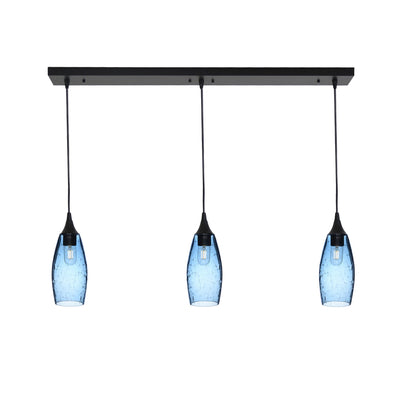 147 3 Pendant Linear Chandelier-Glass-Bicycle Glass Co - Hotshop-Matte Black - 4ft Cord-Lunar-Steel Blue-Bicycle Glass Co