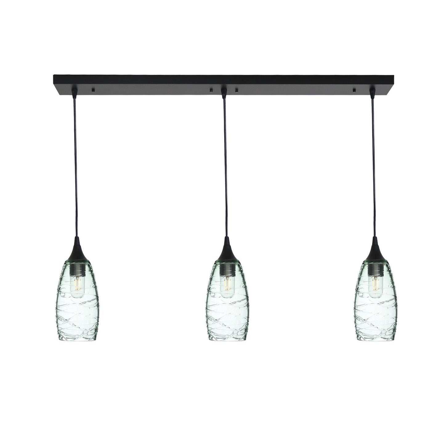 147 3 Pendant Linear Chandelier-Glass-Bicycle Glass Co - Hotshop-Matte Black - 4ft Cord-Spun-Eco Clear-Bicycle Glass Co