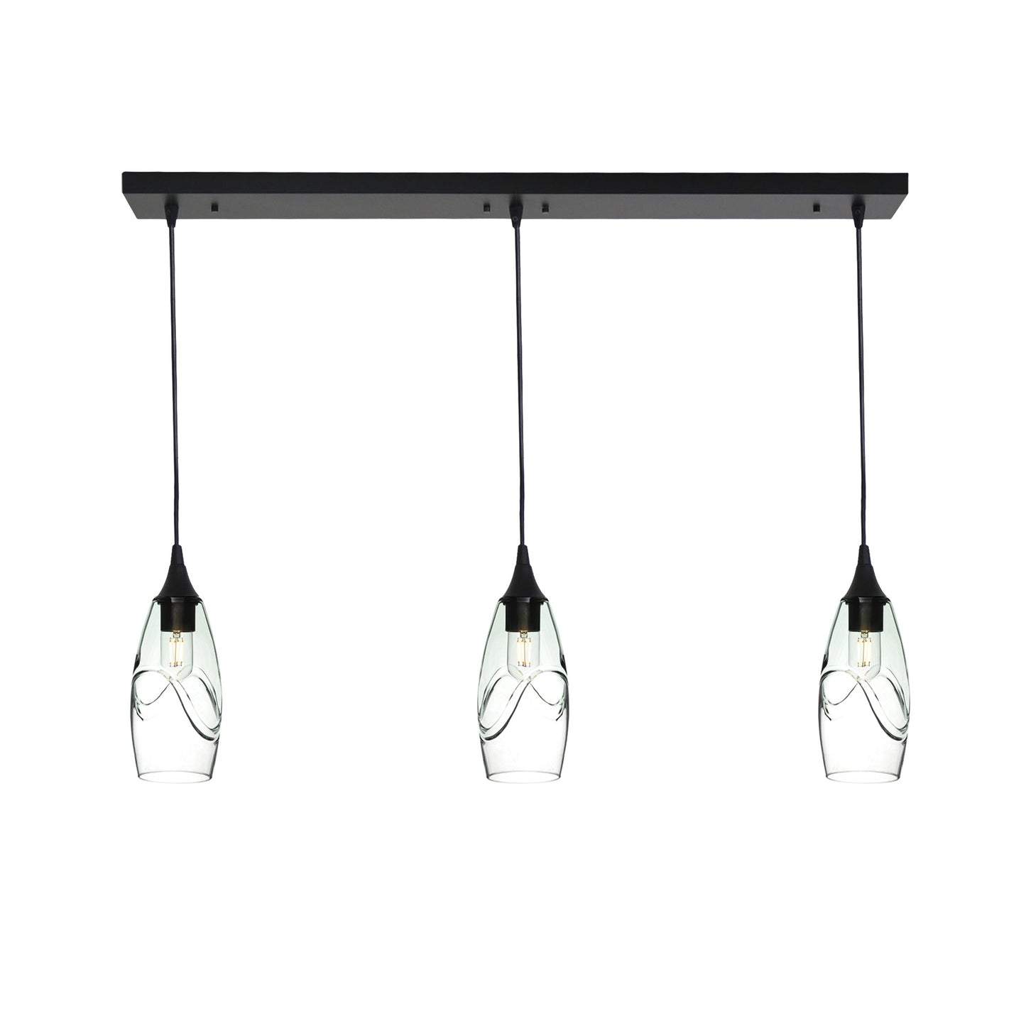 147 3 Pendant Linear Chandelier-Glass-Bicycle Glass Co - Hotshop-Matte Black - 4ft Cord-Swell-Eco Clear-Bicycle Glass Co