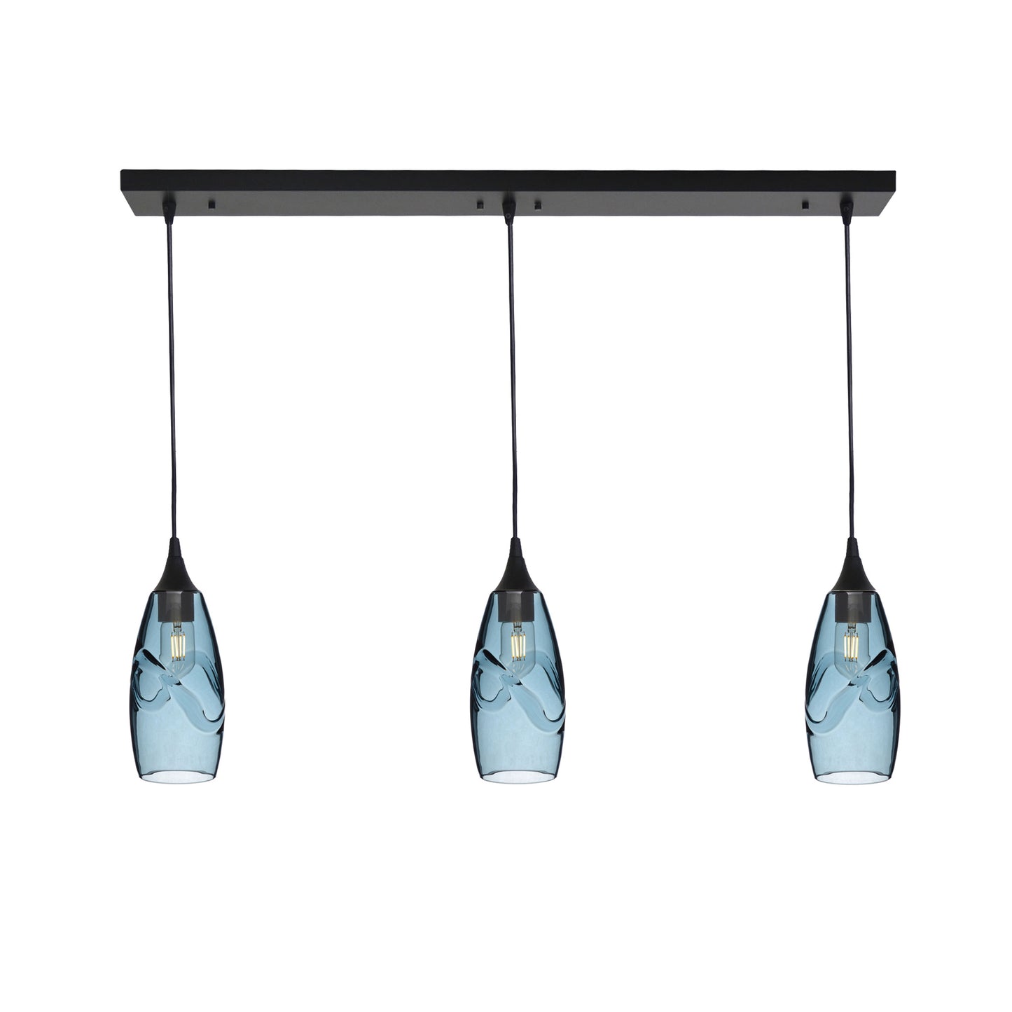 147 3 Pendant Linear Chandelier-Glass-Bicycle Glass Co - Hotshop-Matte Black - 4ft Cord-Swell-Slate Gray-Bicycle Glass Co