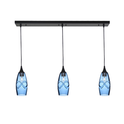 147 3 Pendant Linear Chandelier-Glass-Bicycle Glass Co - Hotshop-Matte Black - 4ft Cord-Swell-Steel Blue-Bicycle Glass Co