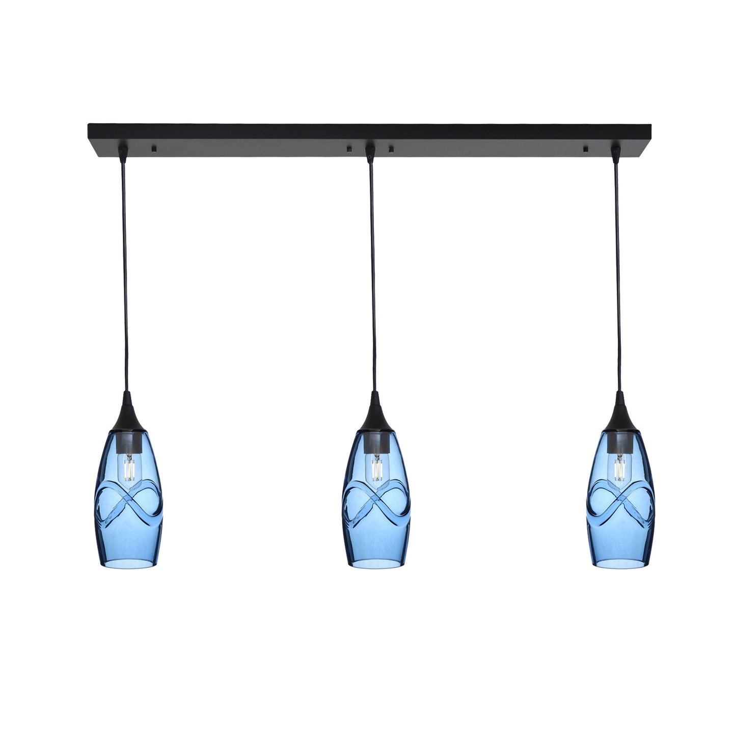 147 3 Pendant Linear Chandelier-Glass-Bicycle Glass Co - Hotshop-Matte Black - 4ft Cord-Swell-Steel Blue-Bicycle Glass Co