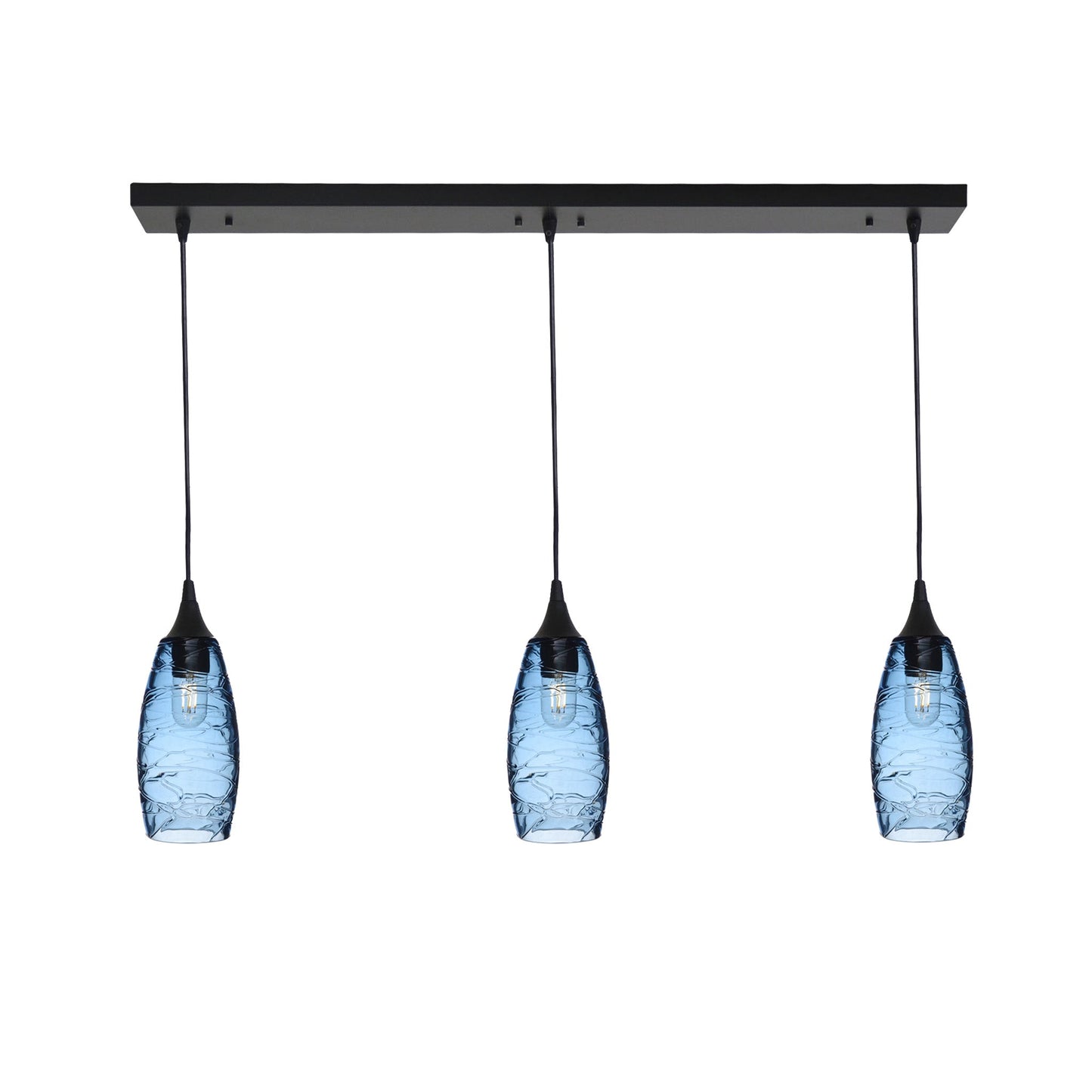 147 3 Pendant Linear Chandelier-Glass-Bicycle Glass Co - Hotshop-Matte Black - 4ft Downrod-Spun-Steel Blue-Bicycle Glass Co