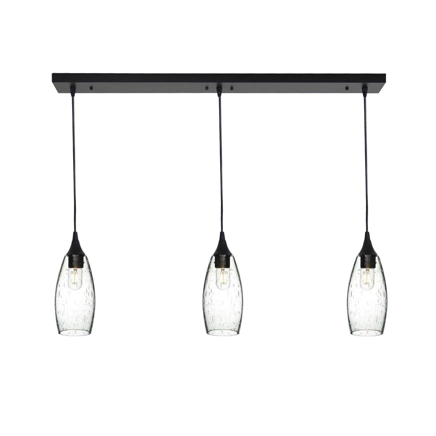 147 3 Pendant Linear Chandelier-Glass-Bicycle Glass Co - Hotshop-Matte Black - 8ft Cord-Lunar-Eco Clear-Bicycle Glass Co