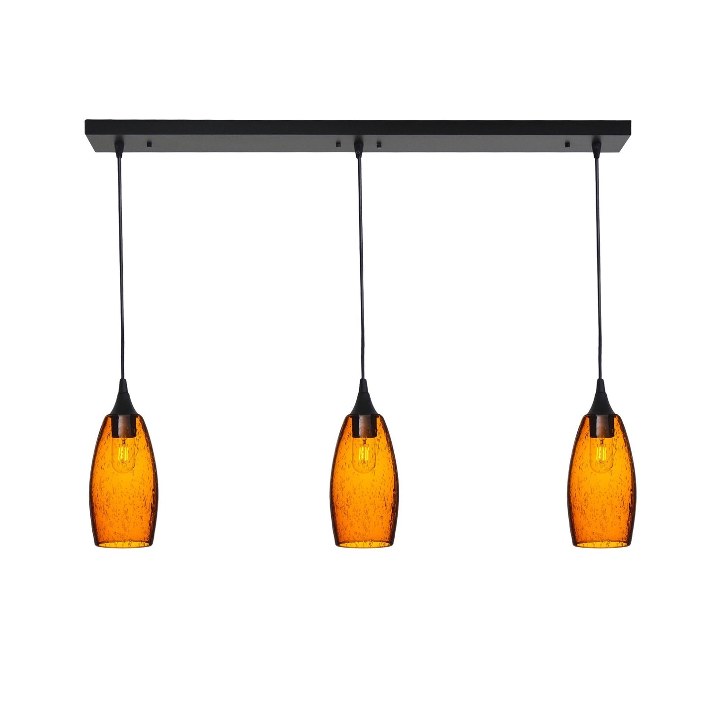 147 3 Pendant Linear Chandelier-Glass-Bicycle Glass Co - Hotshop-Matte Black - 8ft Cord-Lunar-Golden Amber-Bicycle Glass Co