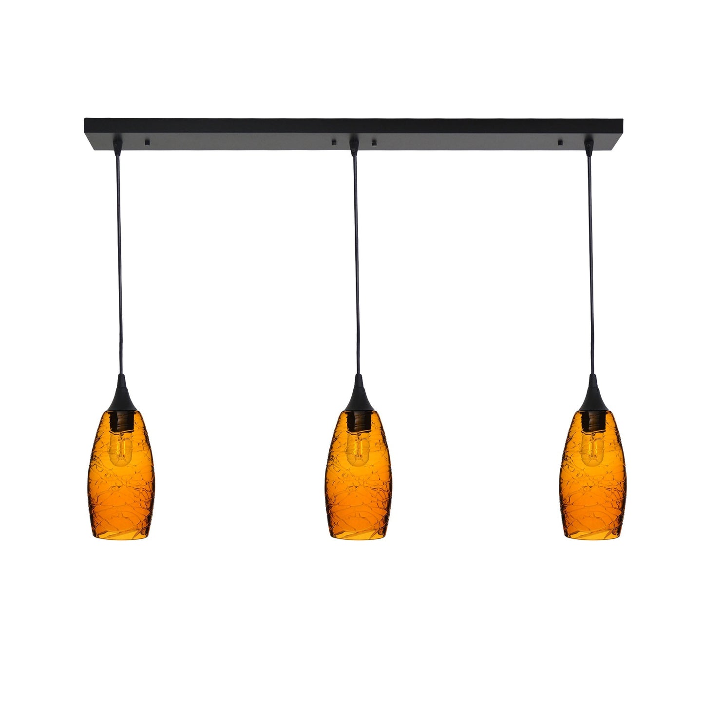 147 3 Pendant Linear Chandelier-Glass-Bicycle Glass Co - Hotshop-Matte Black - Custom-Spun-Golden Amber-Bicycle Glass Co