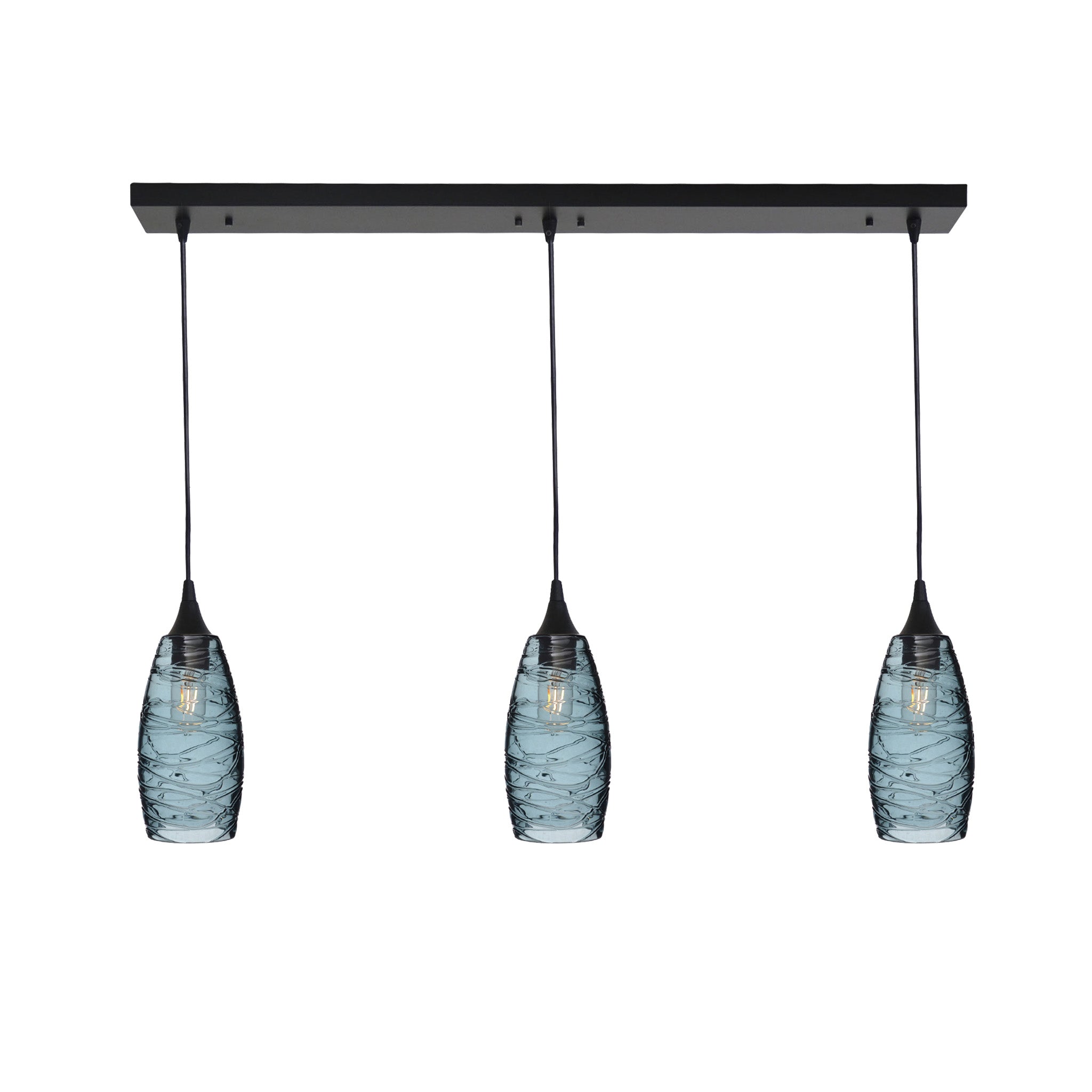 147 3 Pendant Linear Chandelier-Glass-Bicycle Glass Co - Hotshop-Matte Black - Custom-Spun-Slate Gray-Bicycle Glass Co