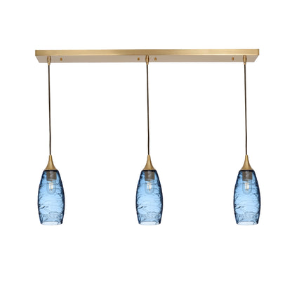 147 3 Pendant Linear Chandelier-Glass-Bicycle Glass Co - Hotshop-Polished Brass - 4ft Cord-Spun-Steel Blue-Bicycle Glass Co