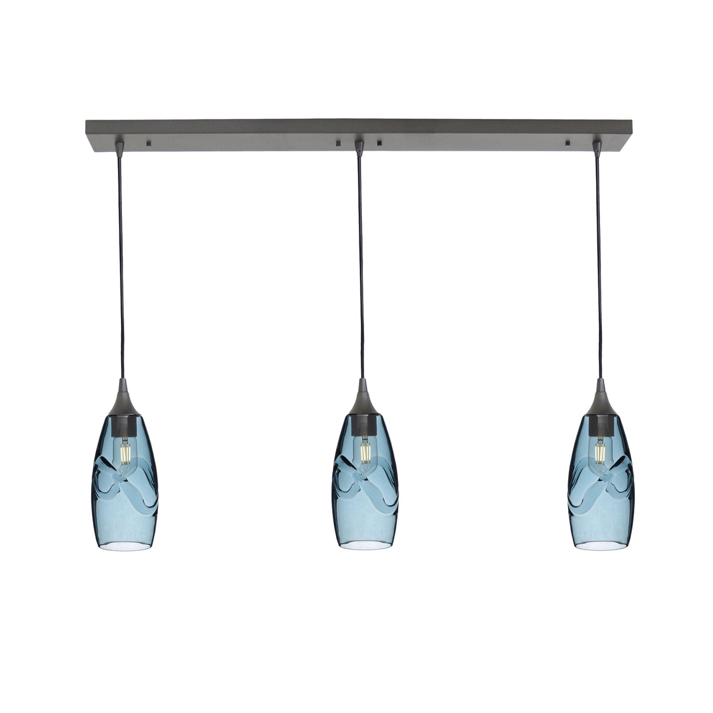147 3 Pendant Linear Chandelier-Glass-Bicycle Glass Co - Hotshop-Polished Brass - 4ft Cord-Swell-Slate Gray-Bicycle Glass Co