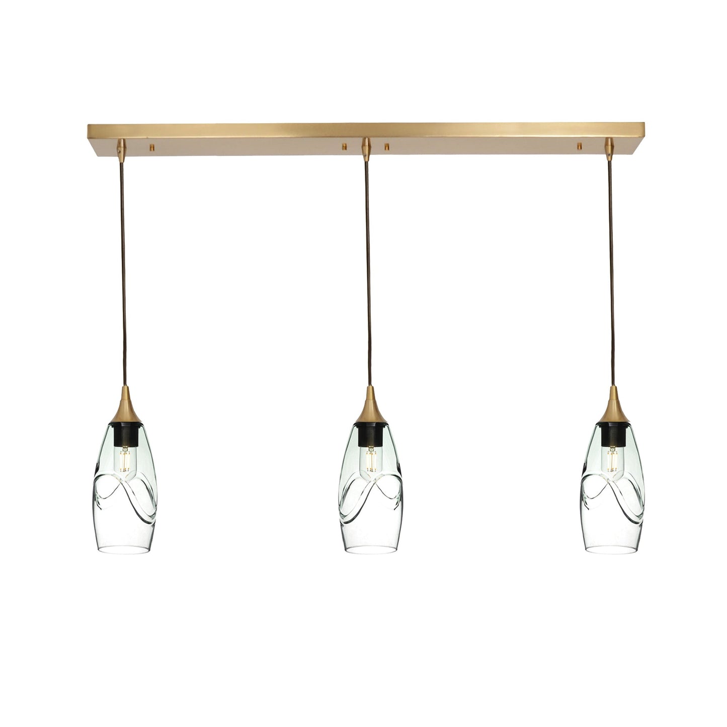 147 3 Pendant Linear Chandelier-Glass-Bicycle Glass Co - Hotshop-Polished Brass - 4ft Downrod-Swell-Eco Clear-Bicycle Glass Co