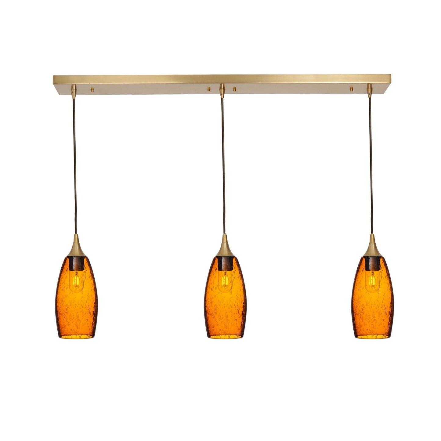 147 3 Pendant Linear Chandelier-Glass-Bicycle Glass Co - Hotshop-Polished Brass - 8ft Cord-Lunar-Golden Amber-Bicycle Glass Co