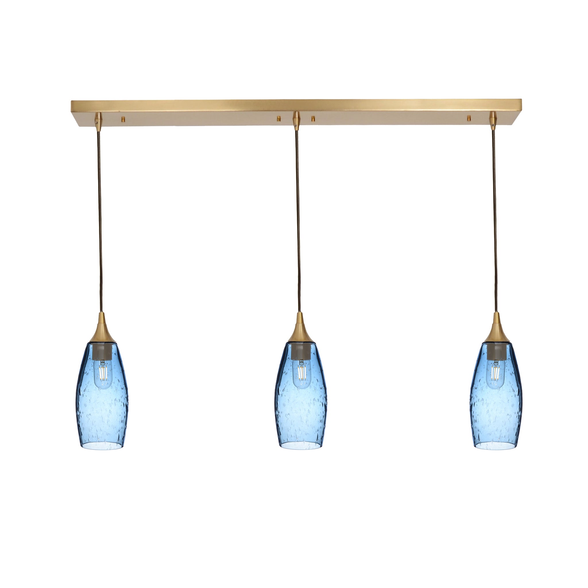 147 3 Pendant Linear Chandelier-Glass-Bicycle Glass Co - Hotshop-Polished Brass - 8ft Cord-Lunar-Steel Blue-Bicycle Glass Co