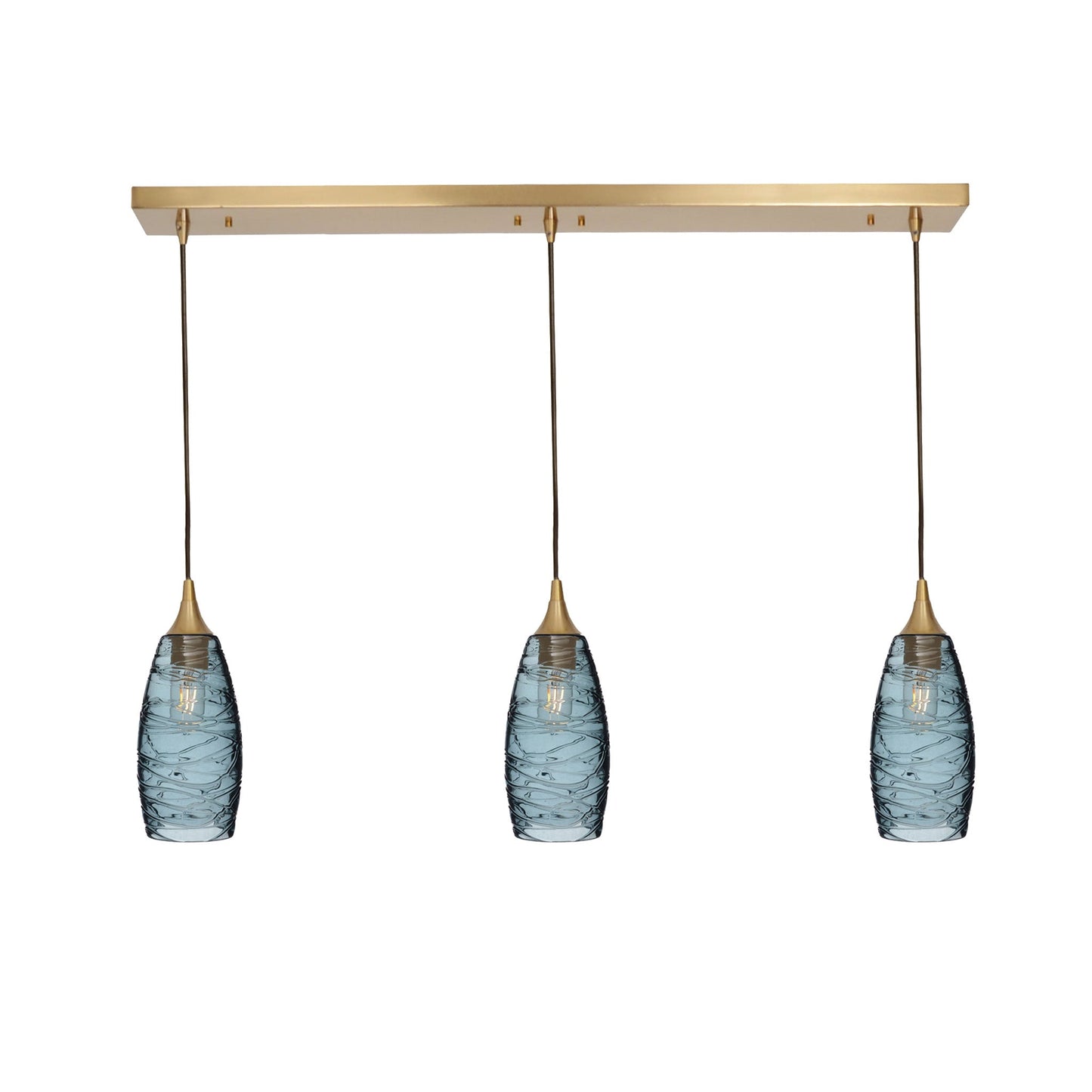 147 3 Pendant Linear Chandelier-Glass-Bicycle Glass Co - Hotshop-Polished Brass - 8ft Downrod-Spun-Slate Gray-Bicycle Glass Co