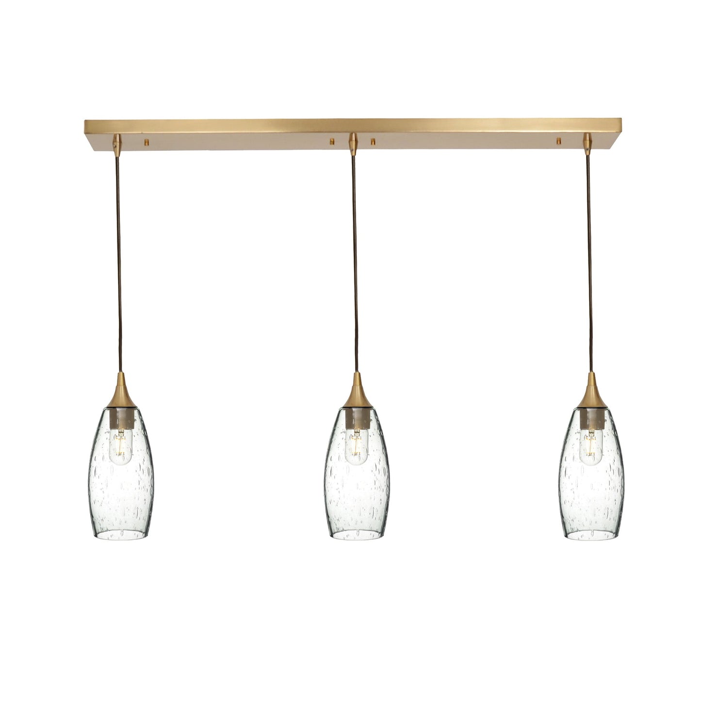 147 3 Pendant Linear Chandelier-Glass-Bicycle Glass Co - Hotshop-Polished Brass - Custom-Lunar-Eco Clear-Bicycle Glass Co