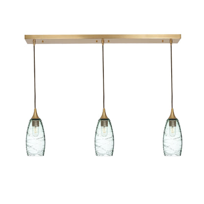 147 3 Pendant Linear Chandelier-Glass-Bicycle Glass Co - Hotshop-Polished Brass - Custom-Spun-Eco Clear-Bicycle Glass Co