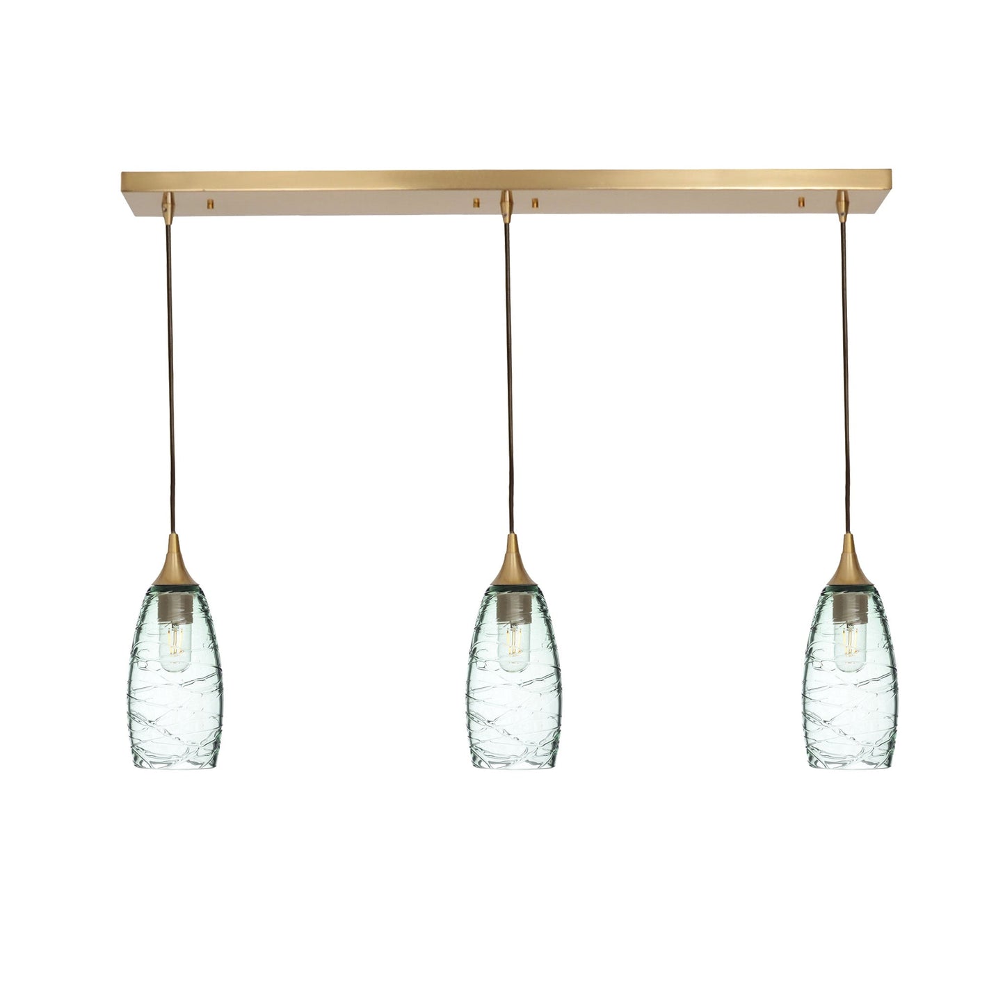 147 3 Pendant Linear Chandelier-Glass-Bicycle Glass Co - Hotshop-Polished Brass - Custom-Spun-Eco Clear-Bicycle Glass Co