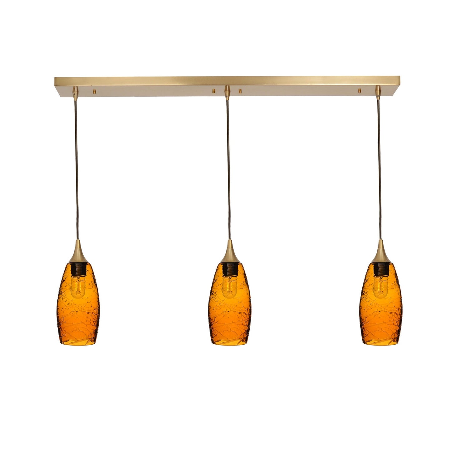 147 3 Pendant Linear Chandelier-Glass-Bicycle Glass Co - Hotshop-Polished Brass - Custom-Spun-Golden Amber-Bicycle Glass Co
