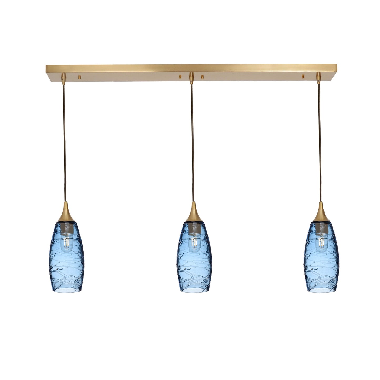147 3 Pendant Linear Chandelier-Glass-Bicycle Glass Co - Hotshop-Polished Brass - Custom-Spun-Steel Blue-Bicycle Glass Co