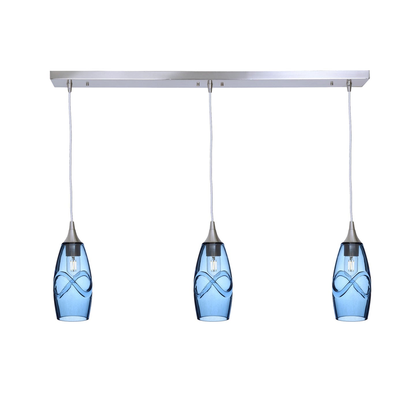 147 3 Pendant Linear Chandelier-Glass-Bicycle Glass Co - Hotshop-Polished Brass - Custom-Swell-Steel Blue-Bicycle Glass Co