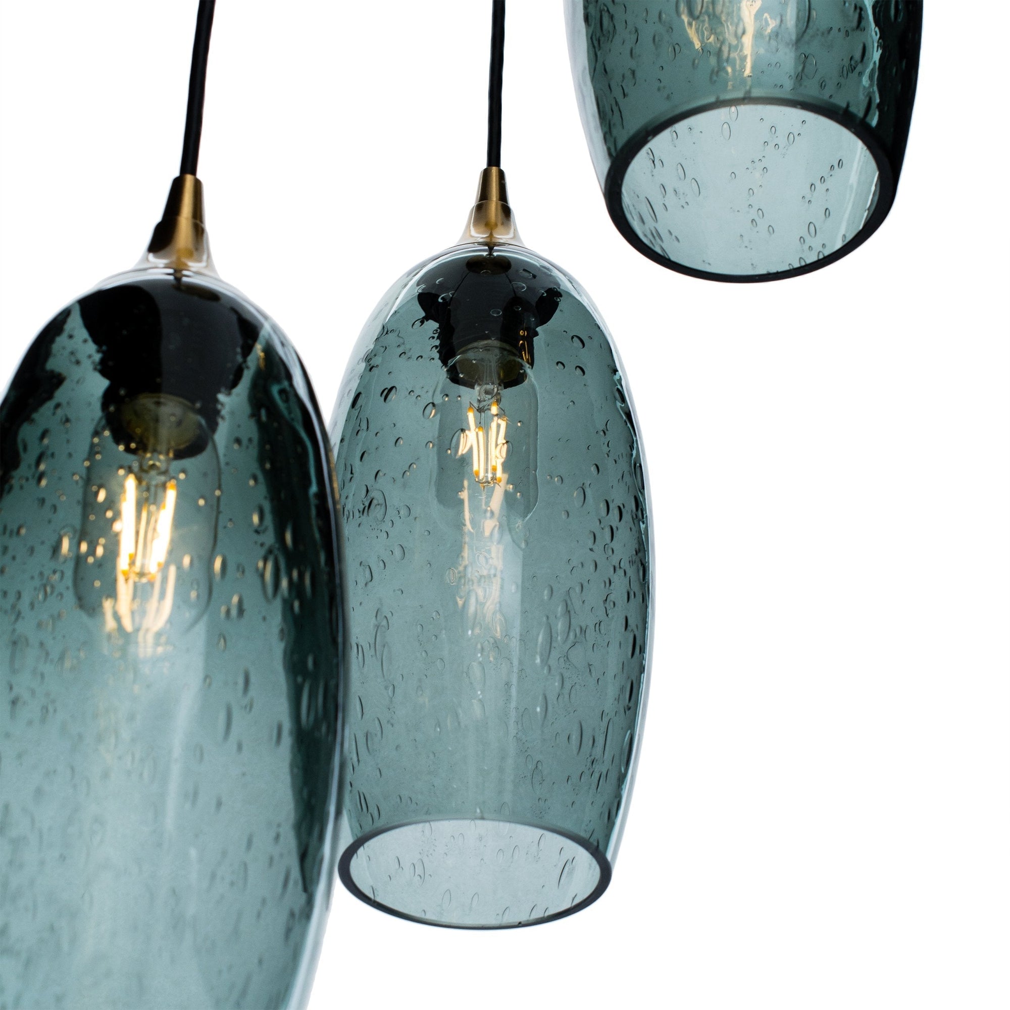 147 Lunar: 3 Pendant Cascade Chandelier-Glass-Bicycle Glass Co-Steel Blue-Bicycle Glass Co