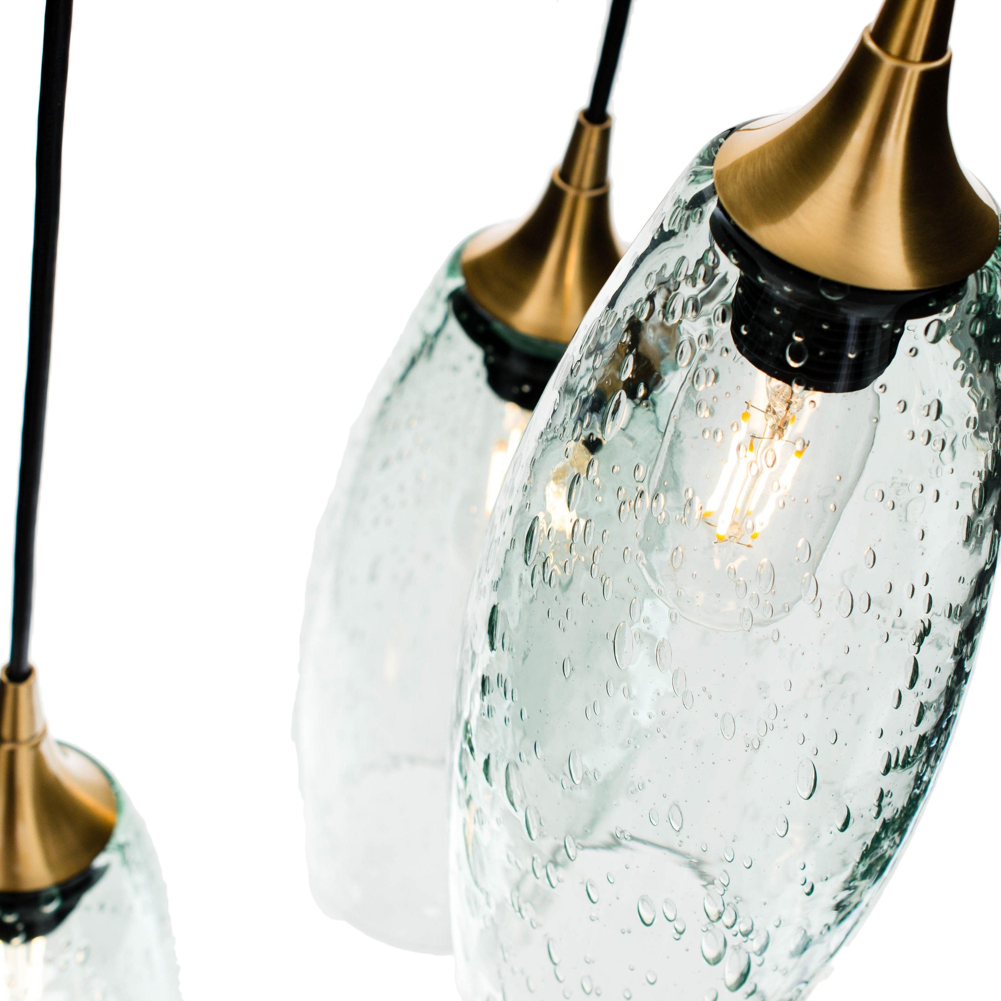 147 Lunar: 3 Pendant Cascade Chandelier-Glass-Bicycle Glass Co-Steel Blue-Bicycle Glass Co