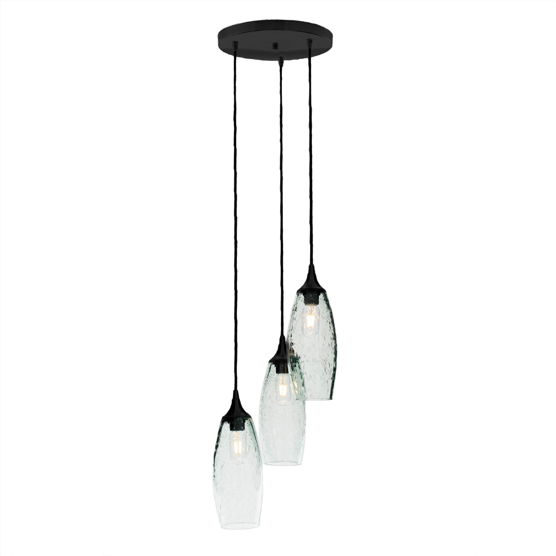 147 Lunar: 3 Pendant Cascade Chandelier-Glass-Bicycle Glass Co-Steel Blue-Bicycle Glass Co
