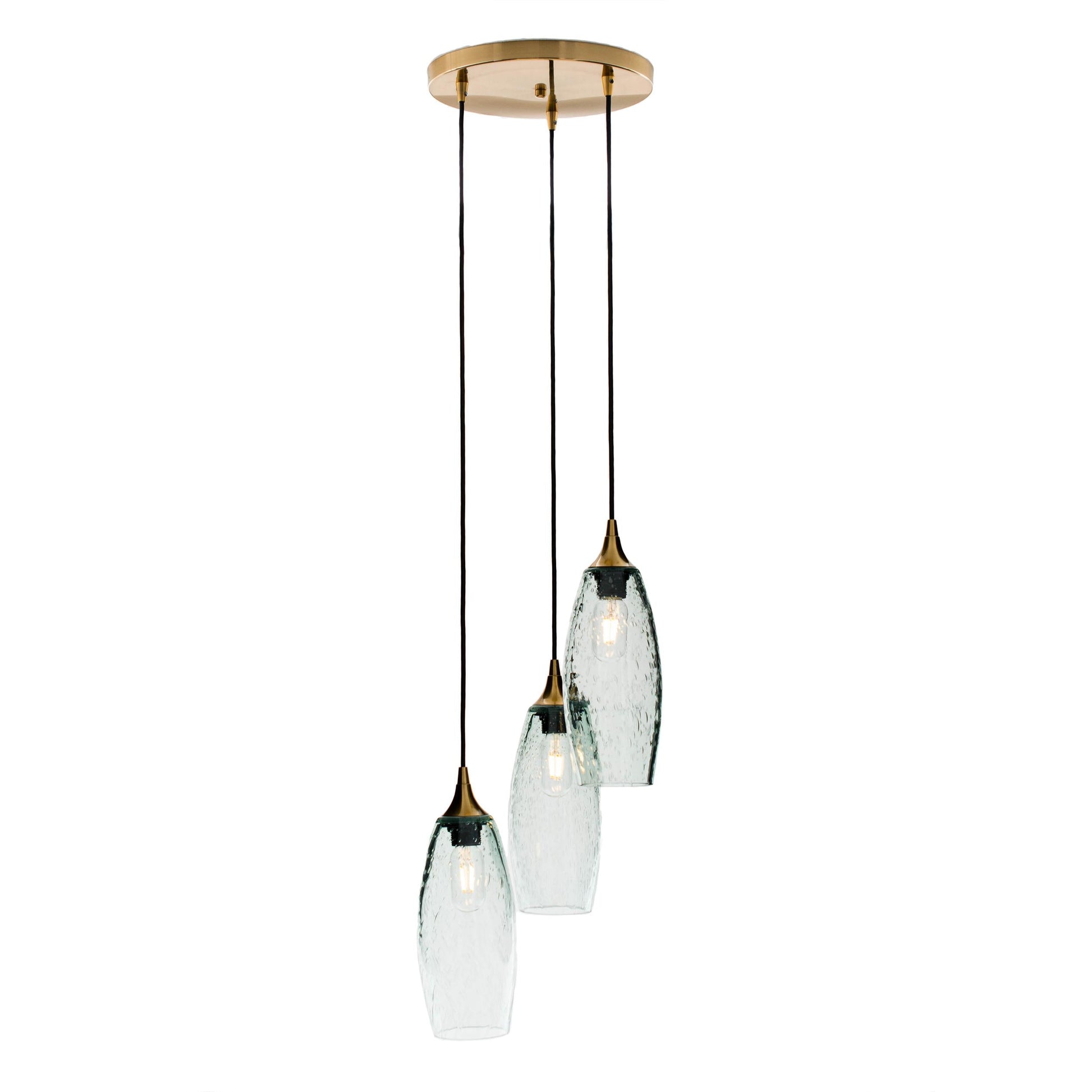 147 Lunar: 3 Pendant Cascade Chandelier-Glass-Bicycle Glass Co-Eco Clear-Bicycle Glass Co