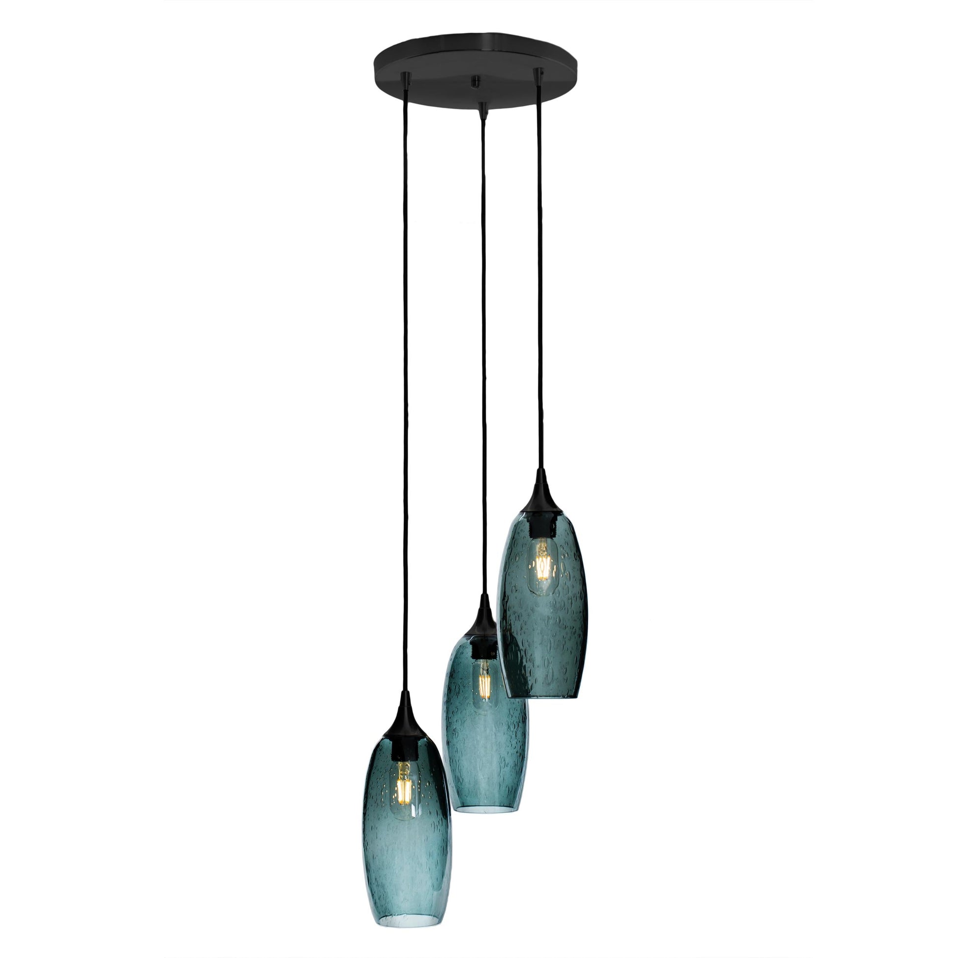 147 Lunar: 3 Pendant Cascade Chandelier-Glass-Bicycle Glass Co-Slate Gray-Bicycle Glass Co