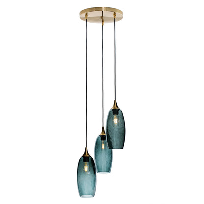 147 Lunar: 3 Pendant Cascade Chandelier-Glass-Bicycle Glass Co-Steel Blue-Bicycle Glass Co
