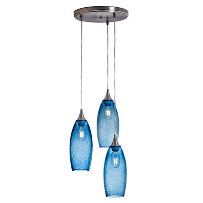 147 Lunar: 3 Pendant Cascade Chandelier-Multipendant-Bicycle Glass Co-Steel Blue-Bicycle Glass Co