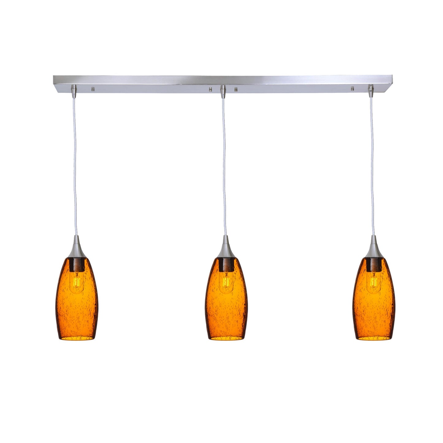 147 Lunar: 3 Pendant Linear Chandelier-Glass-Bicycle Glass Co - Hotshop-Golden Amber-Brushed Nickel-Bicycle Glass Co