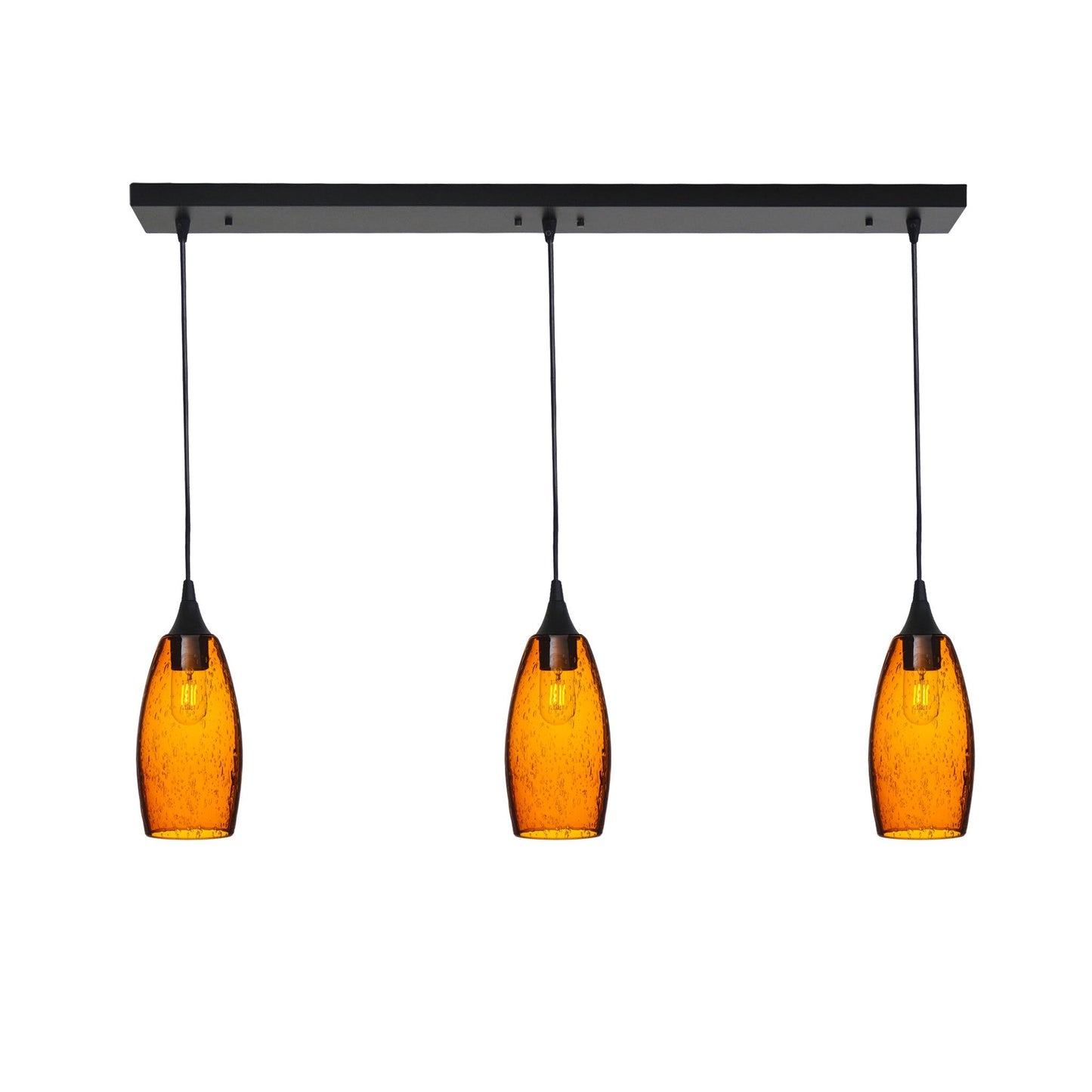 147 Lunar: 3 Pendant Linear Chandelier-Glass-Bicycle Glass Co - Hotshop-Golden Amber-Matte Black-Bicycle Glass Co