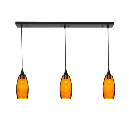 147 Lunar: 3 Pendant Linear Chandelier-Glass-Bicycle Glass Co - Hotshop-Golden Amber-Matte Black-Bicycle Glass Co