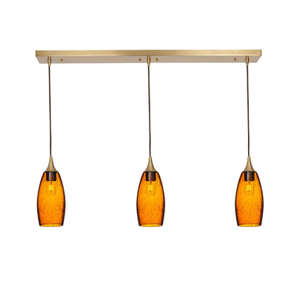 147 Lunar: 3 Pendant Linear Chandelier-Glass-Bicycle Glass Co - Hotshop-Golden Amber-Polished Brass-Bicycle Glass Co