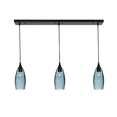 147 Lunar: 3 Pendant Linear Chandelier-Glass-Bicycle Glass Co - Hotshop-Slate Gray-Matte Black-Bicycle Glass Co