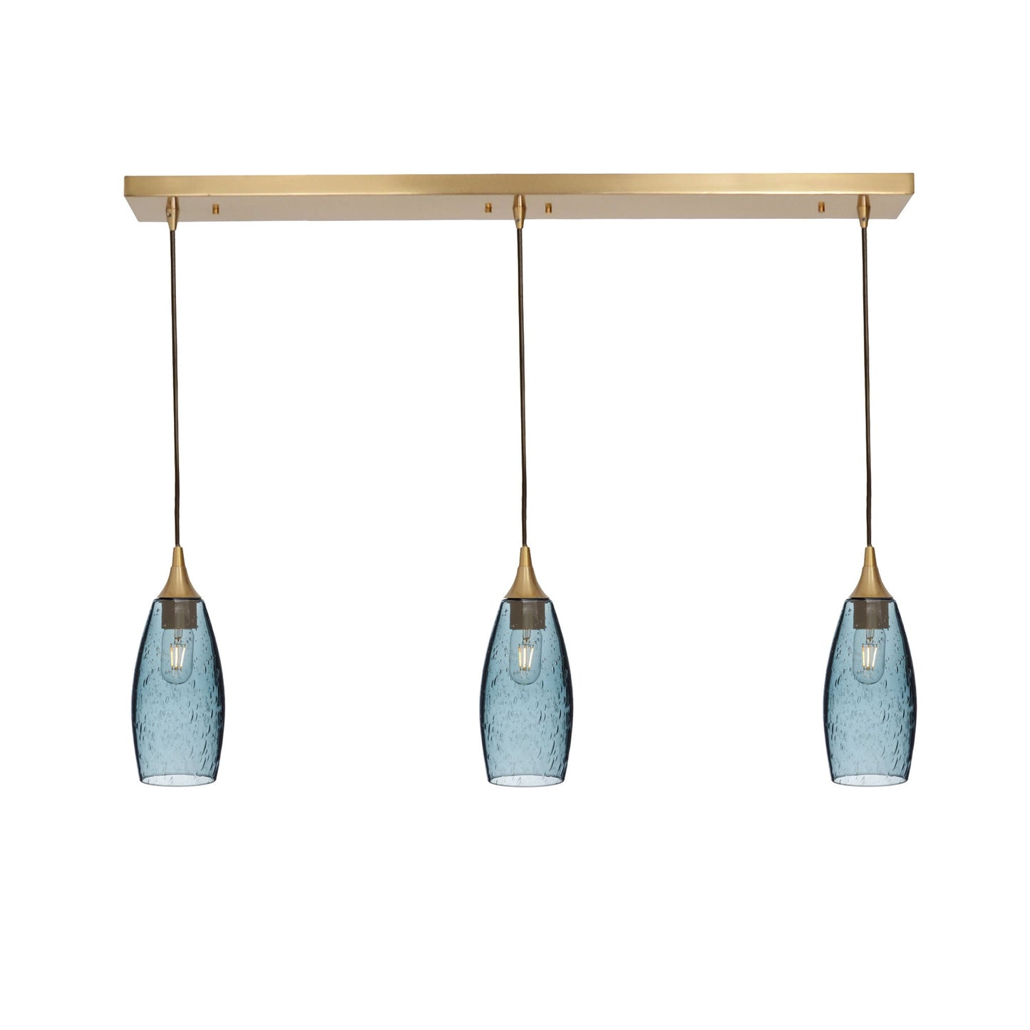 147 Lunar: 3 Pendant Linear Chandelier-Glass-Bicycle Glass Co - Hotshop-Slate Gray-Polished Brass-Bicycle Glass Co