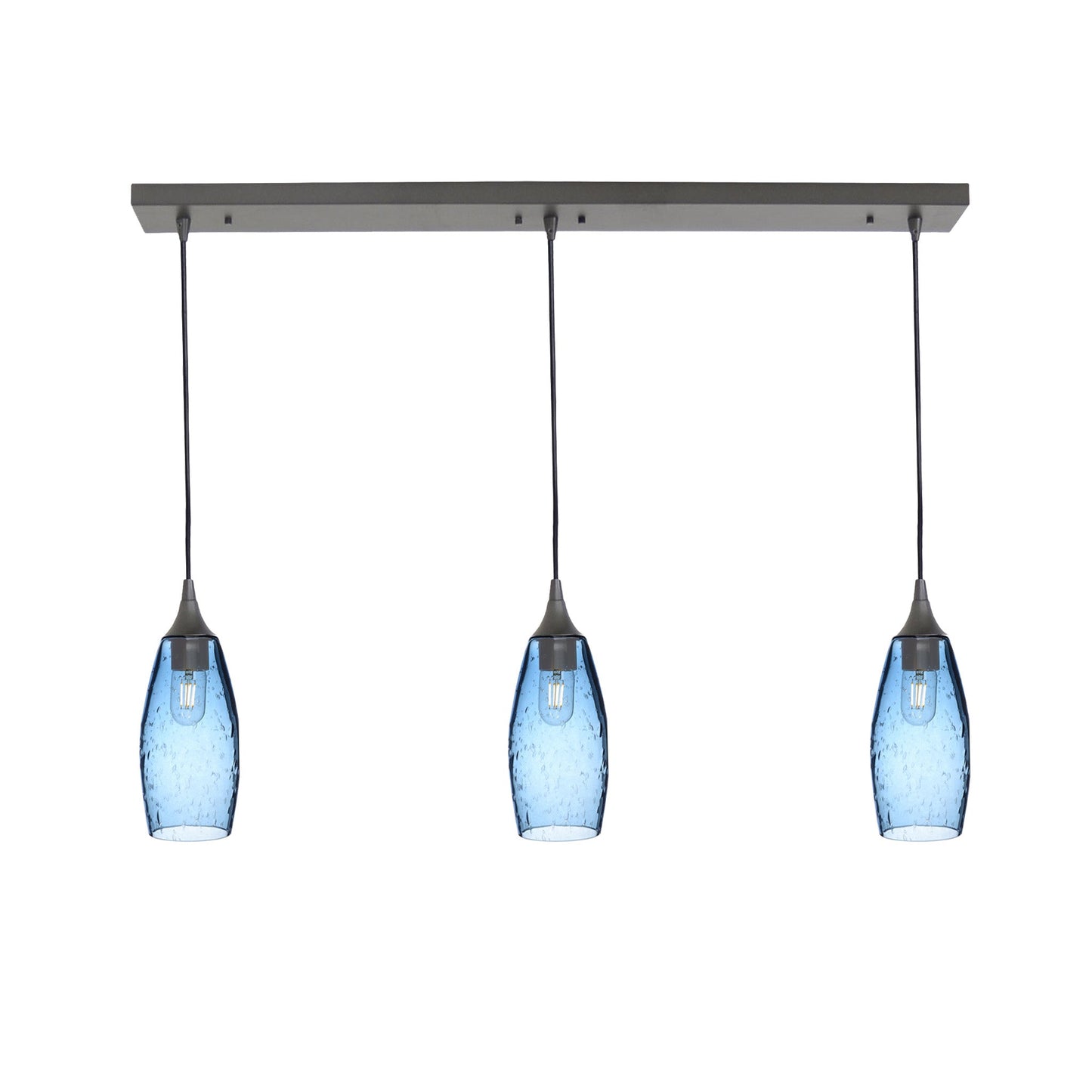 147 Lunar: 3 Pendant Linear Chandelier-Glass-Bicycle Glass Co - Hotshop-Steel Blue-Antique Bronze-Bicycle Glass Co