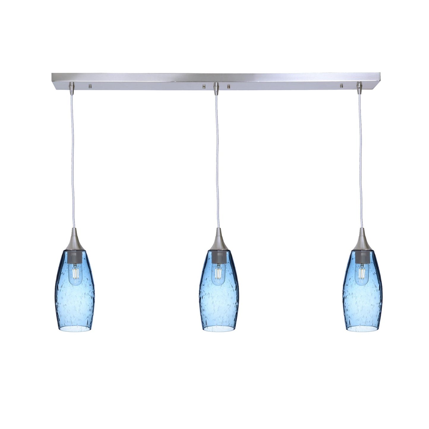 147 Lunar: 3 Pendant Linear Chandelier-Glass-Bicycle Glass Co - Hotshop-Steel Blue-Brushed Nickel-Bicycle Glass Co