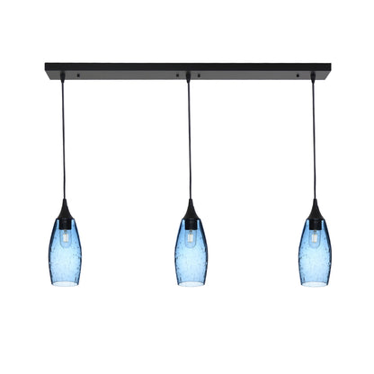 147 Lunar: 3 Pendant Linear Chandelier-Glass-Bicycle Glass Co - Hotshop-Steel Blue-Matte Black-Bicycle Glass Co