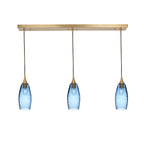147 Lunar: 3 Pendant Linear Chandelier-Glass-Bicycle Glass Co - Hotshop-Steel Blue-Polished Brass-Bicycle Glass Co