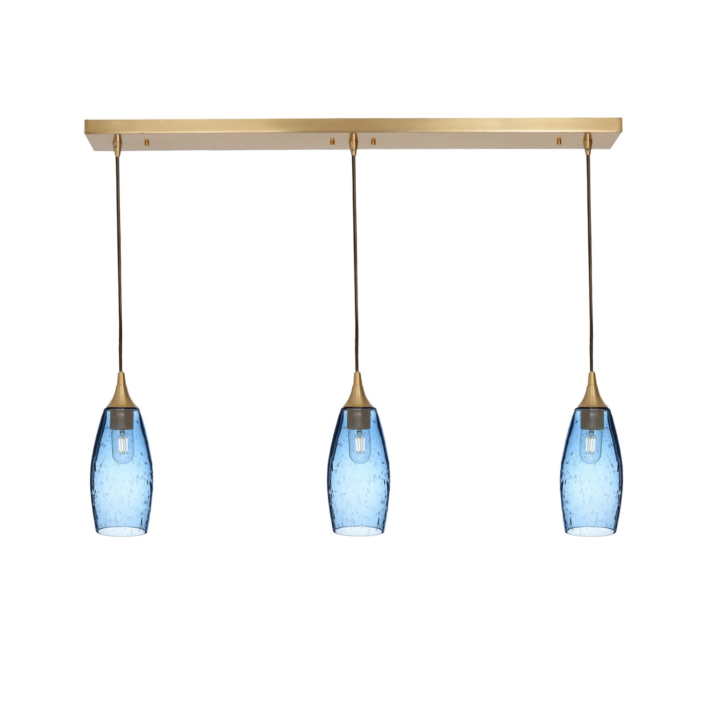 147 Lunar: 3 Pendant Linear Chandelier-Glass-Bicycle Glass Co - Hotshop-Steel Blue-Polished Brass-Bicycle Glass Co