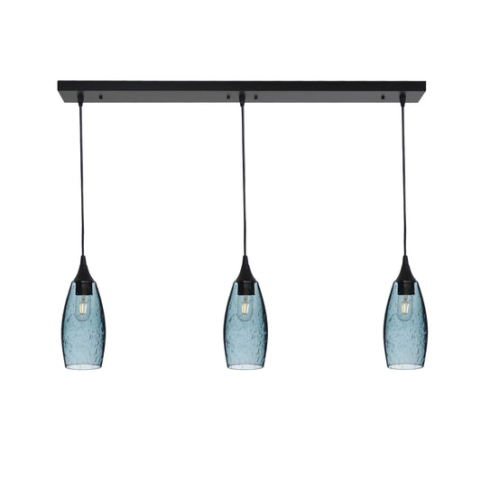 147 Lunar: 3 Pendant Linear Chandelier-Glass-Bicycle Glass Co - Hotshop-Slate Gray-Matte Black-Bicycle Glass Co