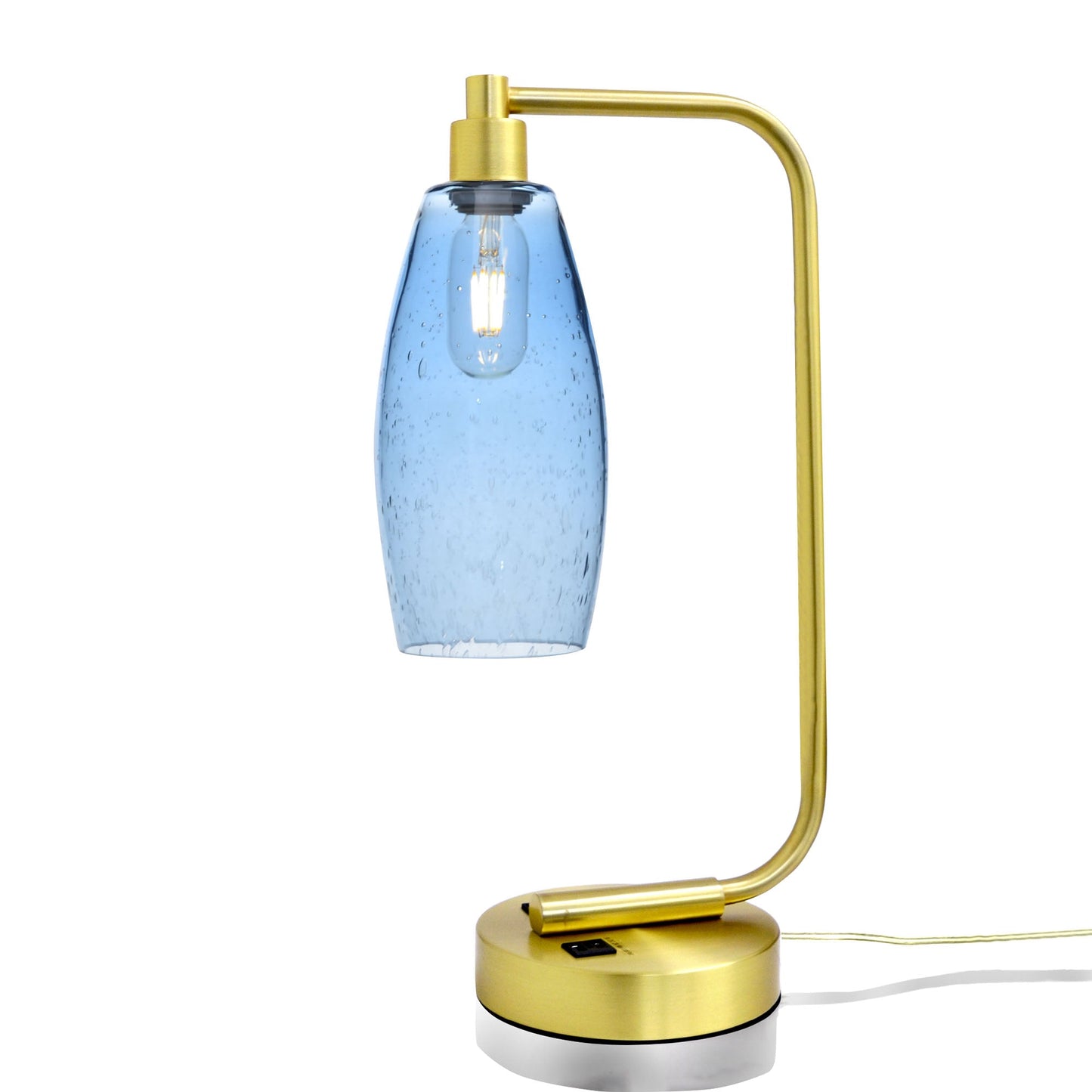147 Lunar: Table Lamp-Glass-Bicycle Glass Co - Hotshop-Steel Blue-Satin Brass-Bicycle Glass Co