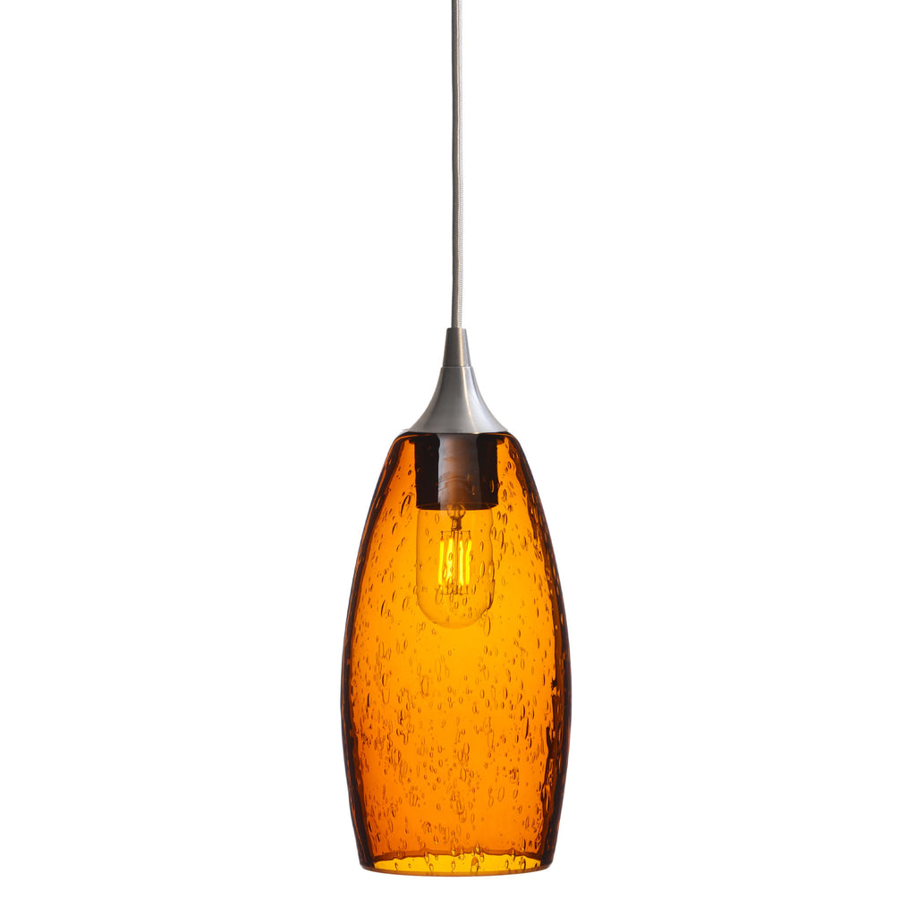 147 Single Pendant Light-Bicycle Glass Co-Brushed Nickel 15ft Cord + Track Mount-Lunar-Golden Amber-Bicycle Glass Co