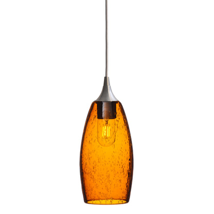 147 Single Pendant Light-Bicycle Glass Co-Brushed Nickel 15ft Cord + Track Mount-Lunar-Golden Amber-Bicycle Glass Co