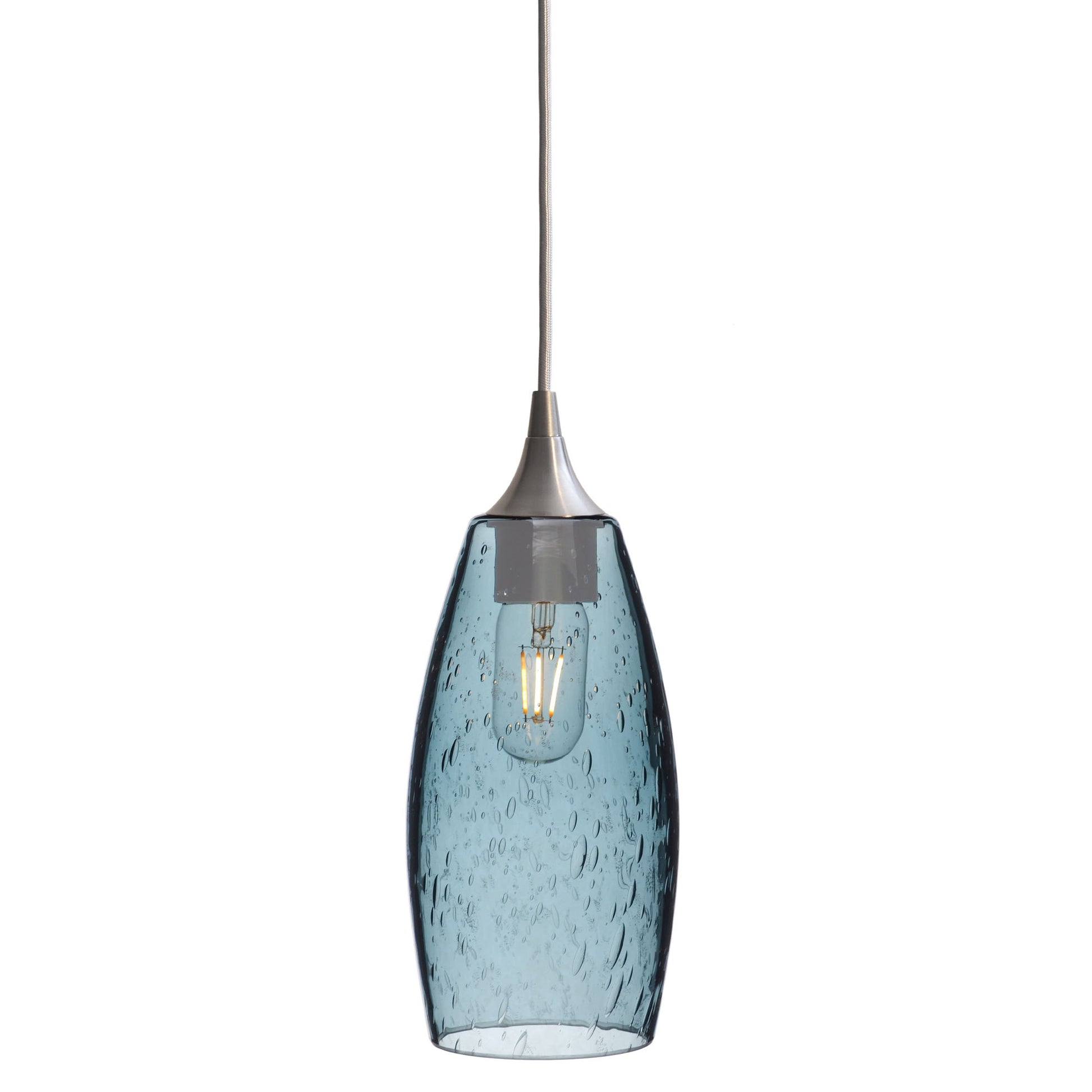 147 Single Pendant Light-Bicycle Glass Co-Brushed Nickel 15ft Cord + Track Mount-Lunar-Slate Gray-Bicycle Glass Co