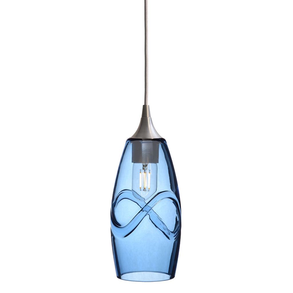 147 Single Pendant Light-Bicycle Glass Co-Brushed Nickel 15ft Cord + Track Mount-Swell-Steel Blue-Bicycle Glass Co