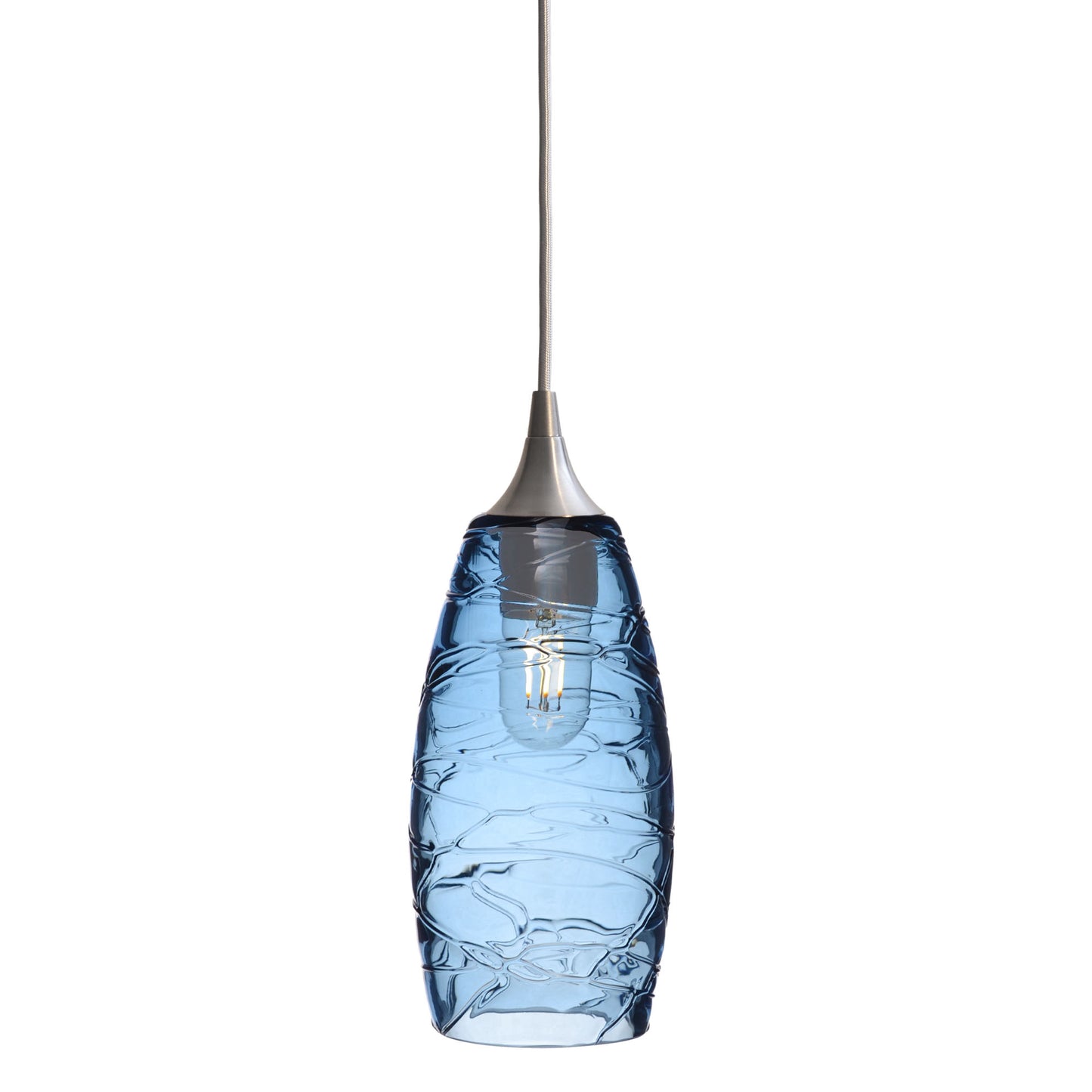 147 Single Pendant Light-Bicycle Glass Co-Brushed Nickel 15ft Cord + Track Mount-Spun-Steel Blue-Bicycle Glass Co