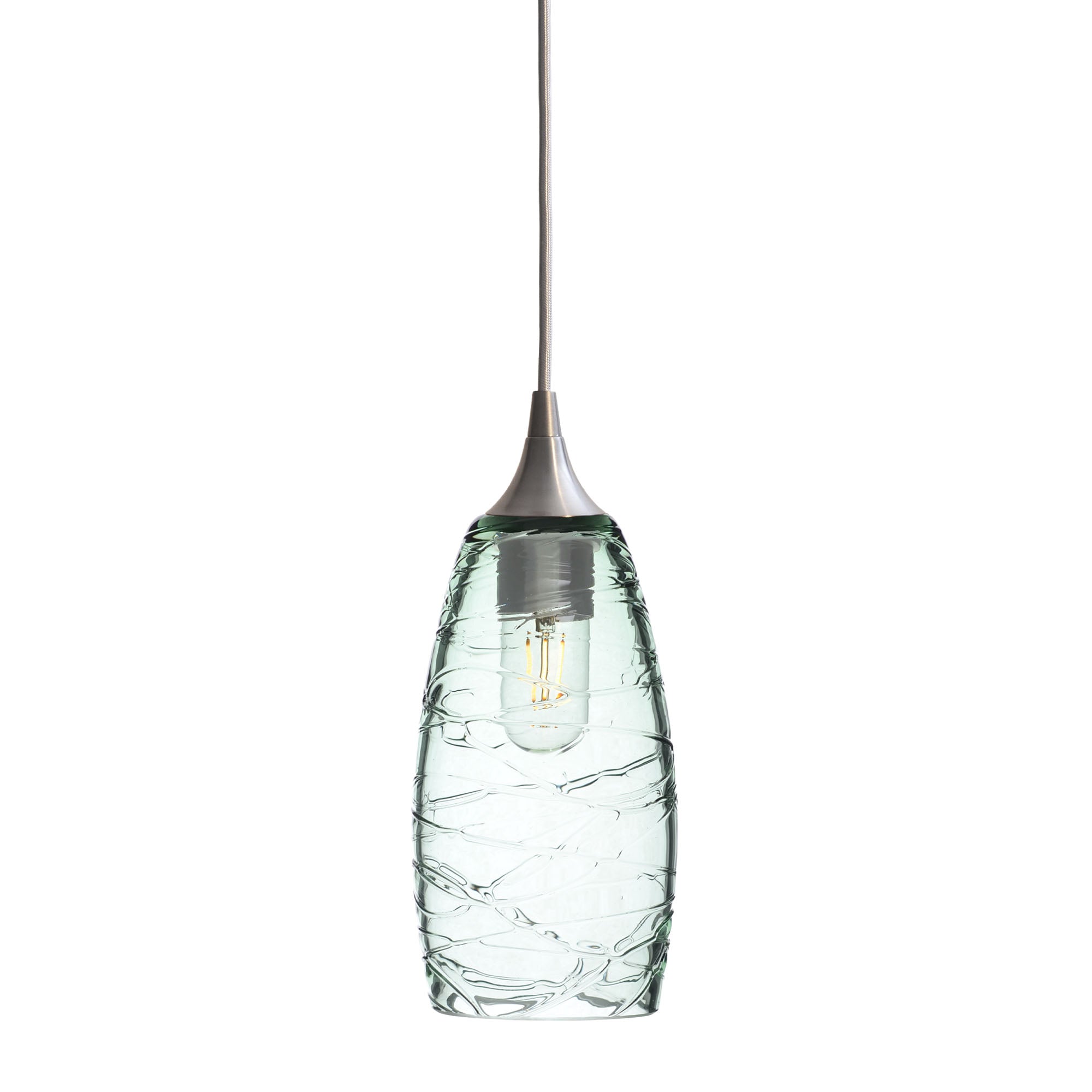 147 Single Pendant Light-Bicycle Glass Co-Brushed Nickel 15ft Cord + Track Mount-Spun-Eco Clear-Bicycle Glass Co