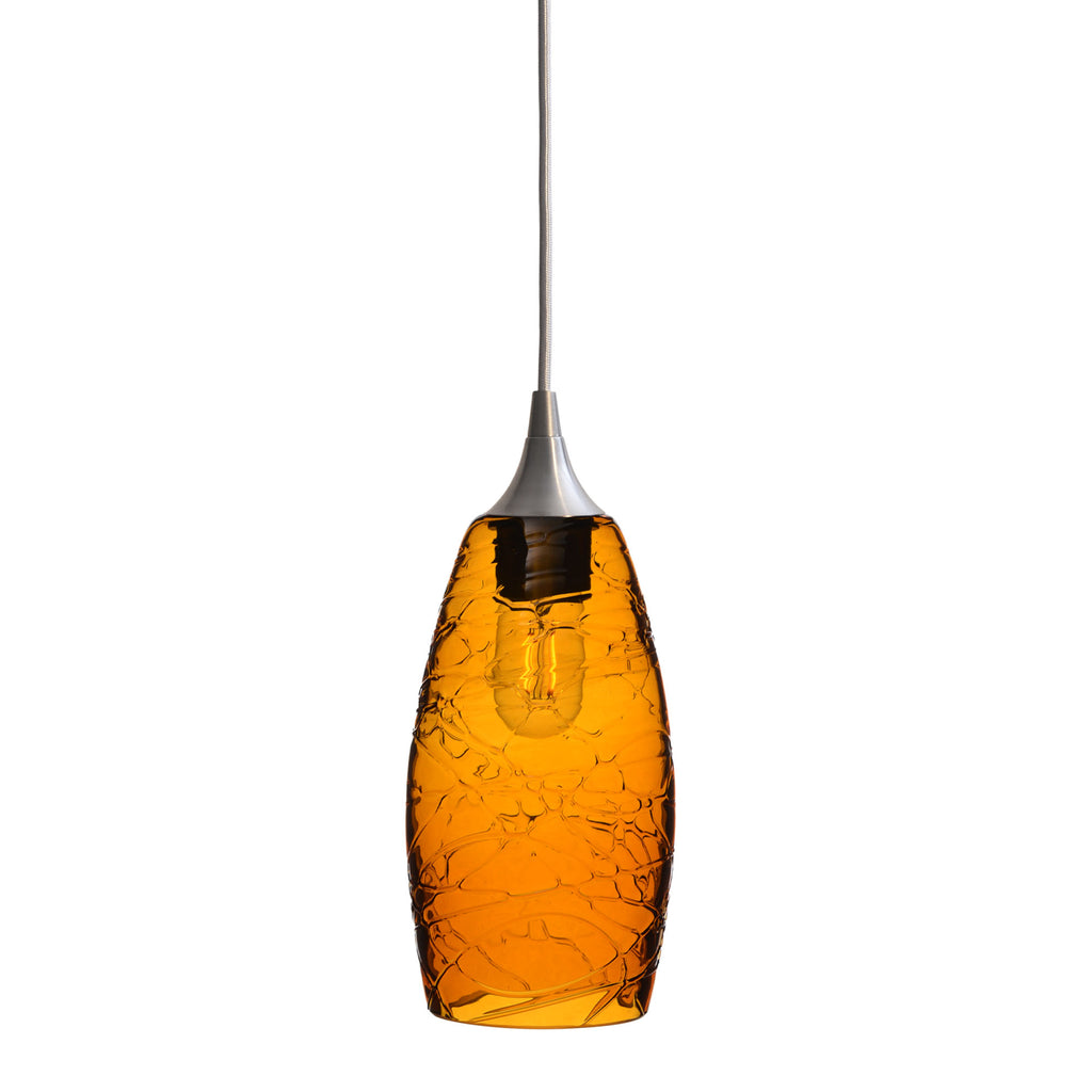 147 Single Pendant Light-Bicycle Glass Co-Brushed Nickel 15ft Cord + Track Mount-Spun-Golden Amber-Bicycle Glass Co
